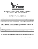 FEAP Preços 2019 – Pedagogia e Segunda Licenciatura 1 Ano 2019